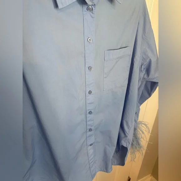 J.Crew Collection Feather Trim Poplin Button-Up Shirt | Size 14 | Blue - Picture 8 of 15